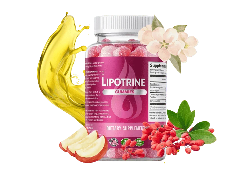 LipoTrine gummy bottle with barberry, apple and the supplement facts panel