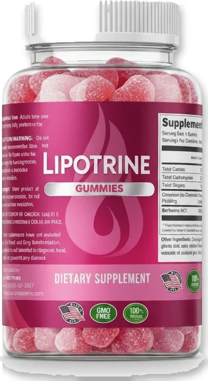 LipoTrine gummy bottle showing the berberine, cinnamon and chromium supplement facts panel